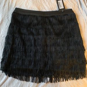 Black fringe mini skirt